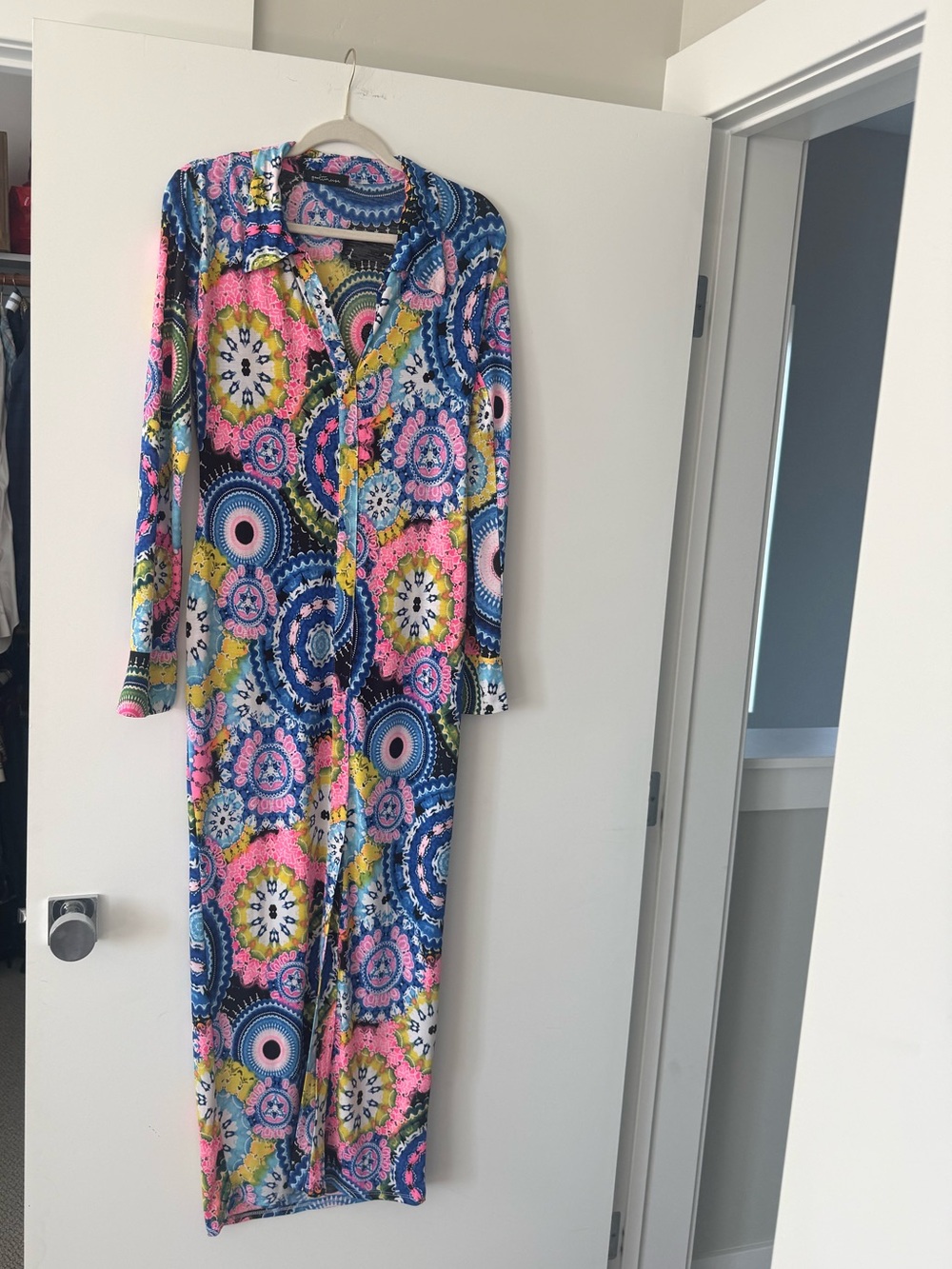 Good Time USA multicolor geometric kaleidoscope print dress with long sleeves